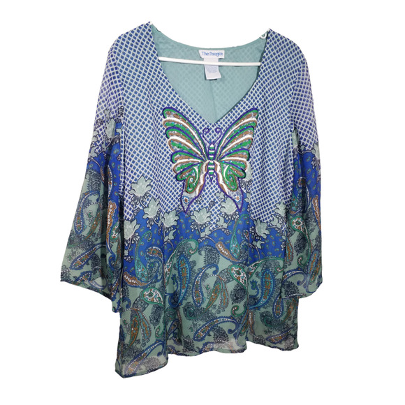 The Paragon Sequin Embroidered Butterfly Top Women’s 2X V-Neck Pullover Lined - Picture 1 of 5